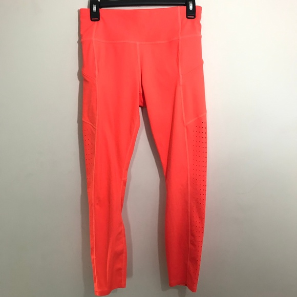 NWOT Athleta Neon Orange Laser Cut Leggings - Picture 2 of 6